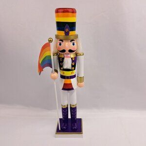Wooden Christmas Gay And Pride Themed Flag 15 Inch Tall Nutcraker